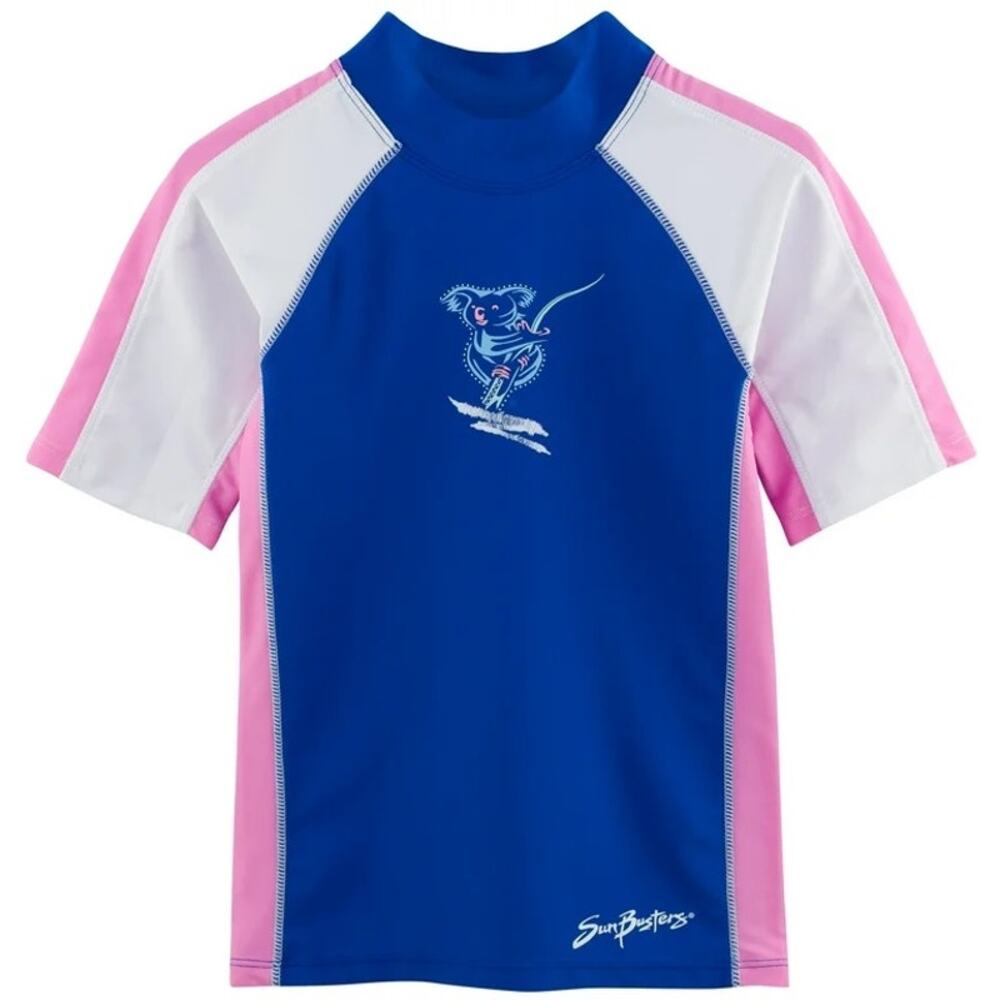 SunBusters Girls 4/5 Years Rash Guard UPF 50+ Buttercup Blue and Pink NWT